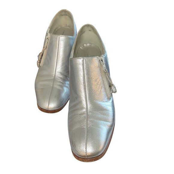 Norman Kaplan Vintage Womens Shooties Size 7 Silver Leather Heels Casual - Picture 12 of 14